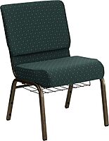 Flash Furniture HERCULES Series 21''W Church Chair in Hunter Green Dot Patterned Fabric with Book Rack - Gold Vein Frame