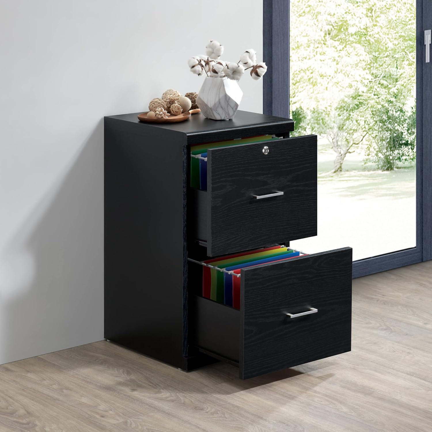 Office Star Alpine 2-Drawer Vertical File Cabinet with Locking Top Drawer and Lockdowel Fastening System