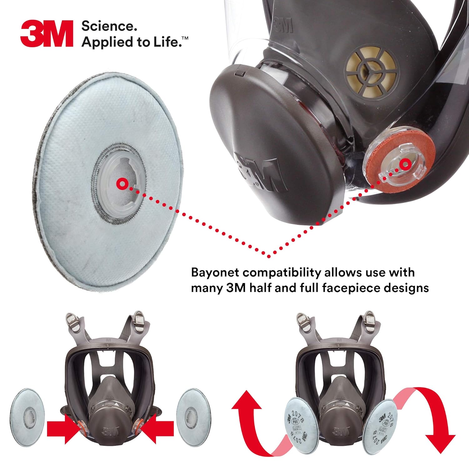 3M P95 Respirator Filter 2078, 1 Pair, Helps Protect Against Oil and Non-Oil Based Particulates