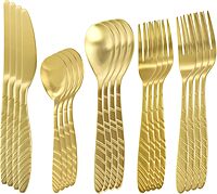 MegaChef La Vague 20 Piece Flatware Utensil Set, Stainless Steel Silverware Metal Service for 4 in Matte Gold
