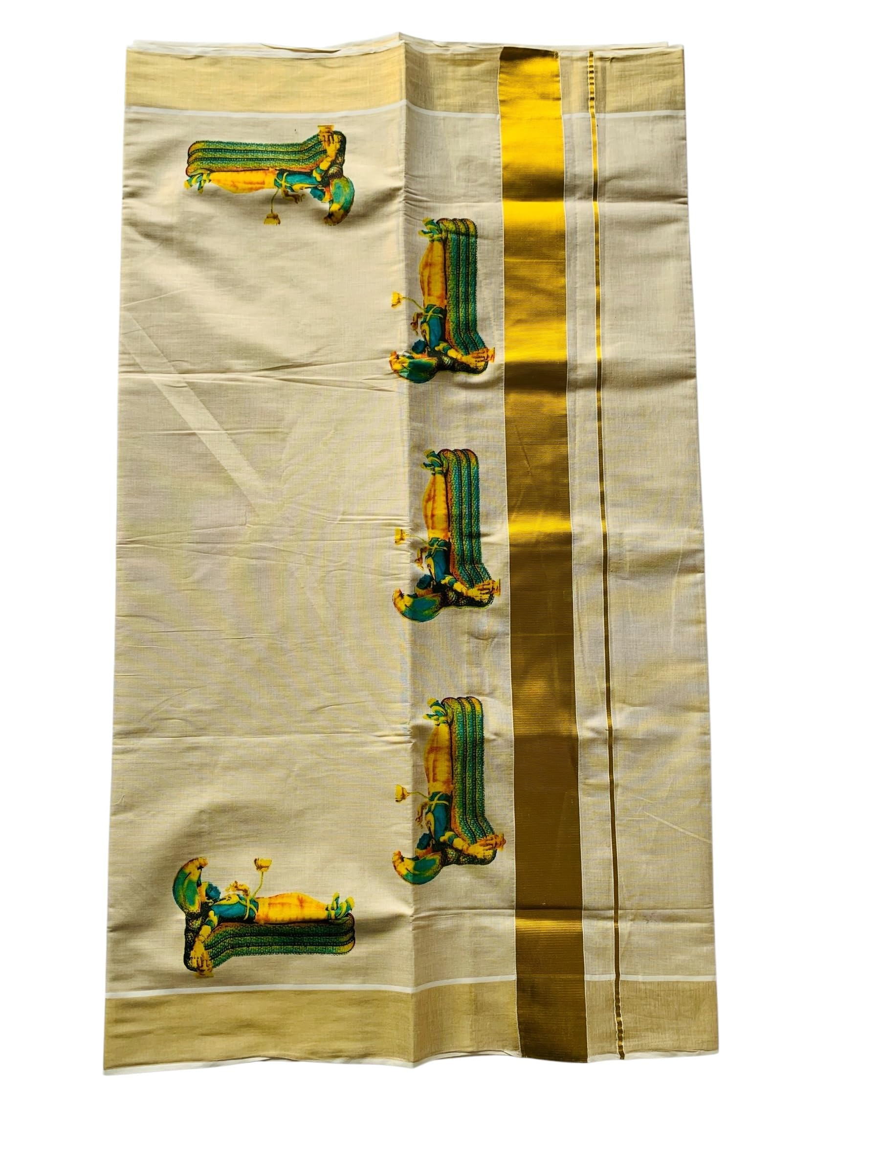 Kuthampully Kerala Saree |Traditional South Indian Sarees |Onam Cotton Kasavu Saree |Authentic South Cultural Sarees With Running Blouse | Mural Hand Printed Kasavu Saree | EKM-665 Pack -1