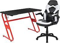 FLASH FURNITURE Gaming Desk and Racing Chair Set with Cup Holder and Headphone Hook