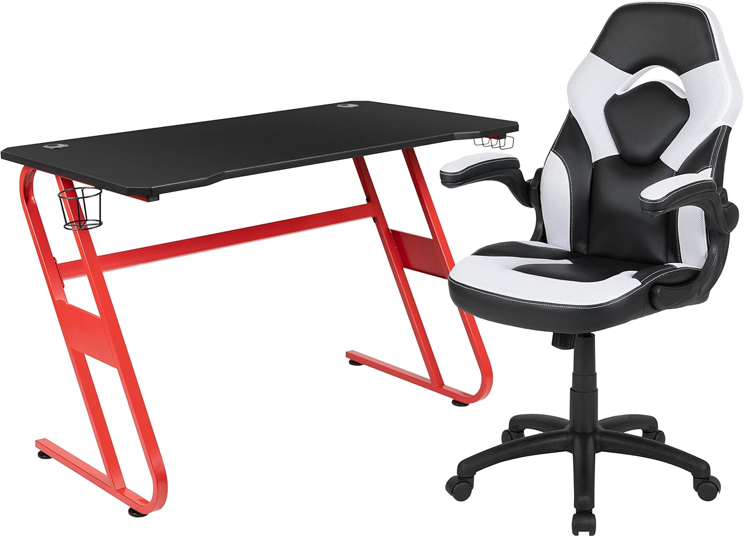 FLASH FURNITURE Gaming Desk and Racing Chair Set with Cup Holder and Headphone Hook