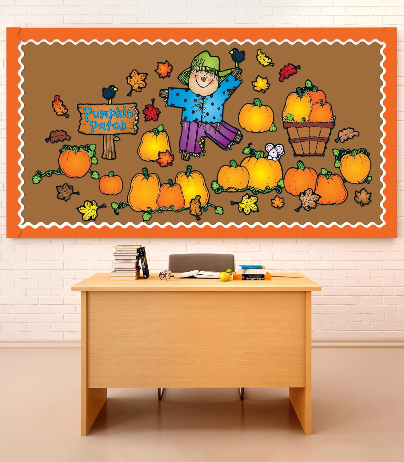 Carson Dellosa 32pc Pumpkin Patch Farmhouse Bulletin Board Set, Scarecrow, Pumpkins