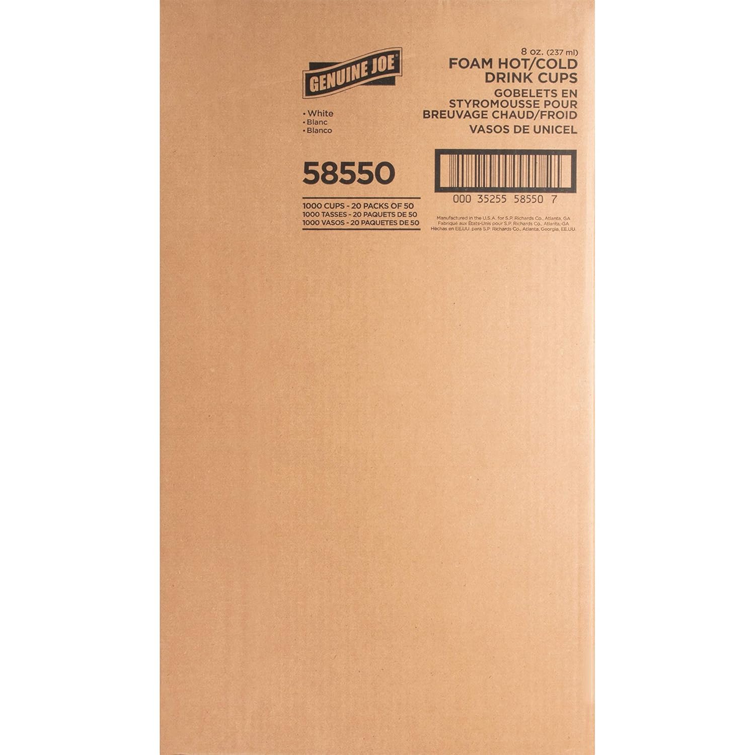 Genuine Joe Hot/Cold Foam Cups, 8 Oz, White - Carton of 1,000 (Model 58550)