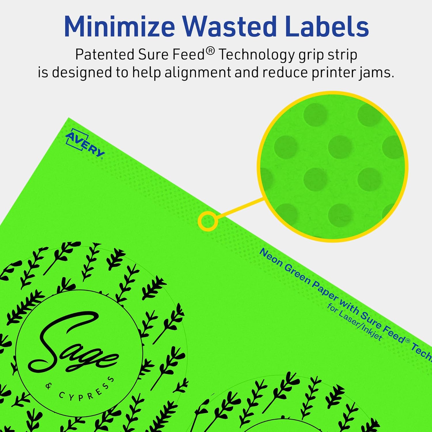 Avery Printable Round Labels, Sure Feed Technology, 3-1/2" Diameter, Neon Green, Print-to-The-Edge, Laser/Inkjet Printable