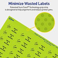 Avery Printable Rectangle Labels, Sure Feed Technology, 2/3" x 1-3/4", Bright Green Labels, Print-to-The-Edge