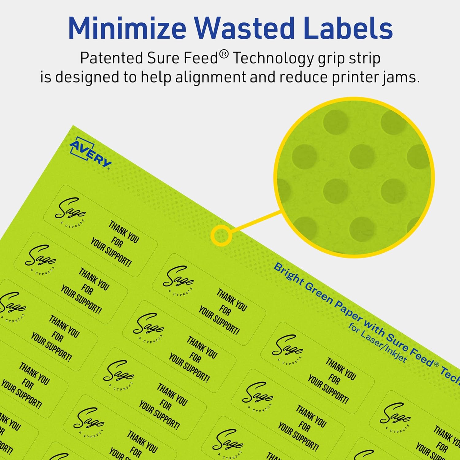 Avery Printable Rectangle Labels, Sure Feed Technology, 2/3" x 1-3/4", Bright Green Labels, Print-to-The-Edge
