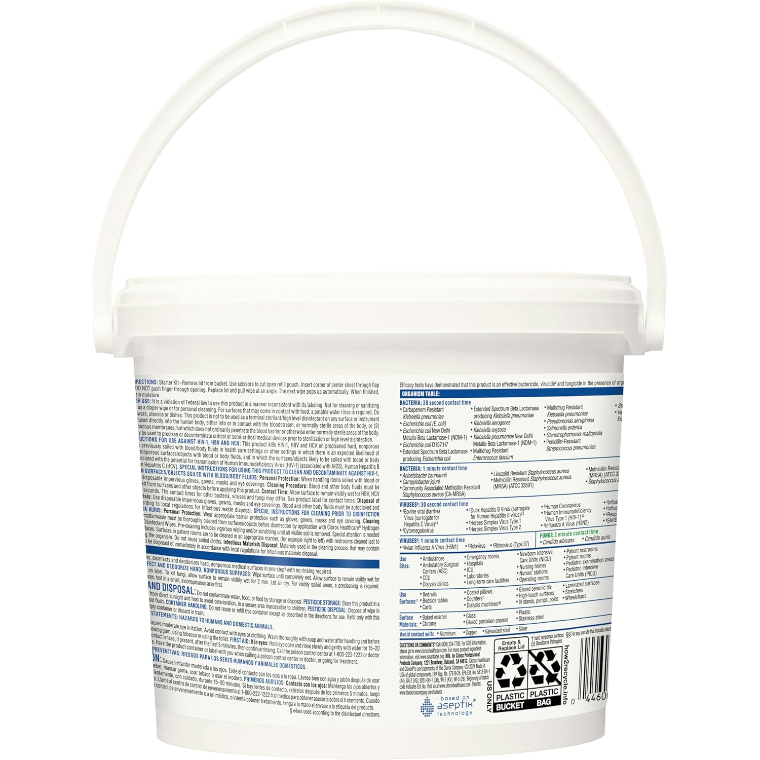 Clorox Healthcare Hydrogen Peroxide Cleaner Disinfectant Wipes, 12" x 11", Bucket, 185 Count (Package May Vary)