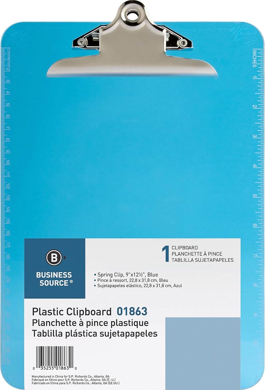 Sparco Plastic Clipboard, 8 1/2in x 12in, Blue