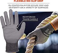 Ergodyne ProFlex 7071 Cut Resistant Work Gloves, ANSI A7, PU Coated Palms for Flexible No Slip Grip