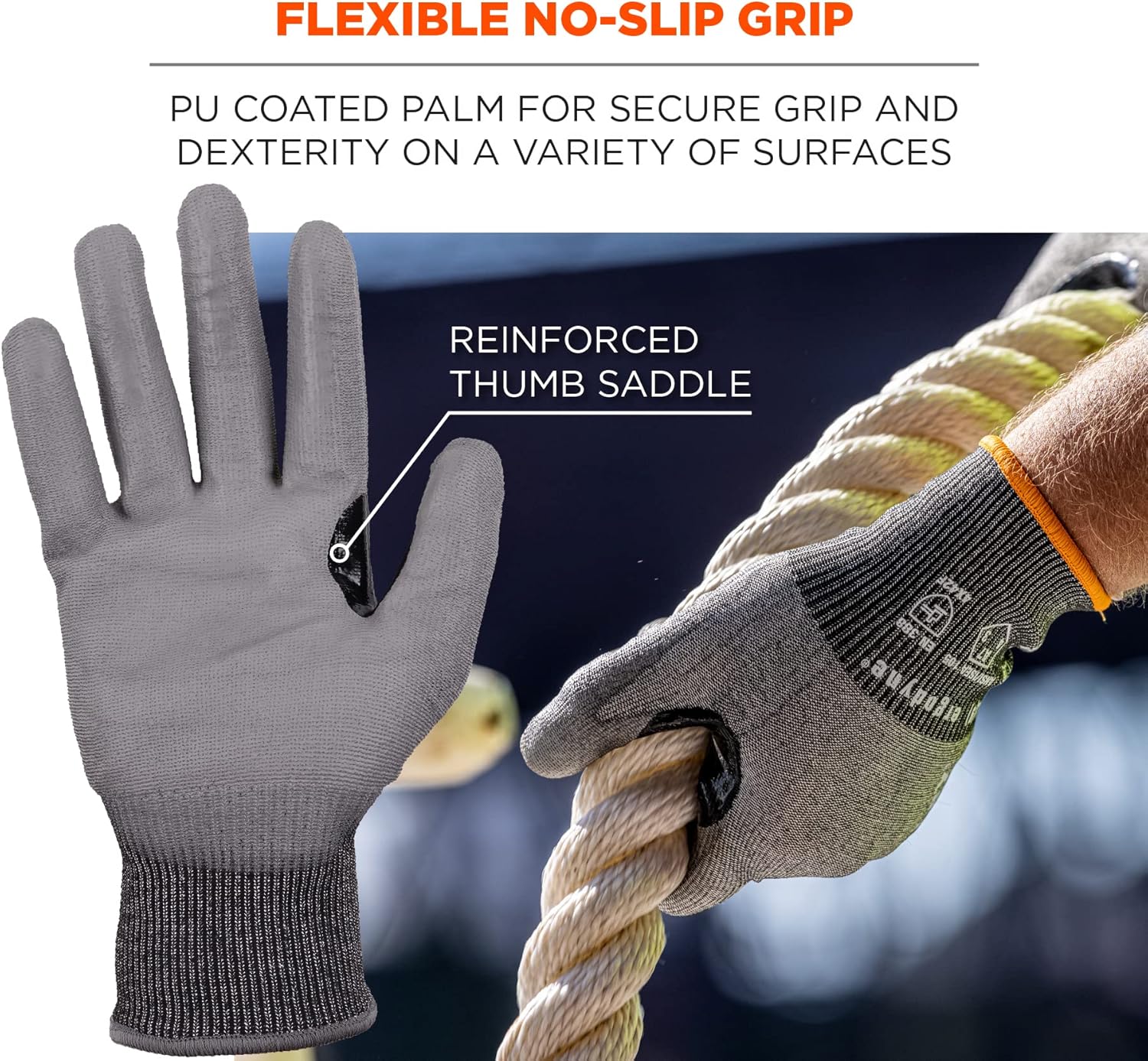 Ergodyne ProFlex 7071 Cut Resistant Work Gloves, ANSI A7, PU Coated Palms for Flexible No Slip Grip