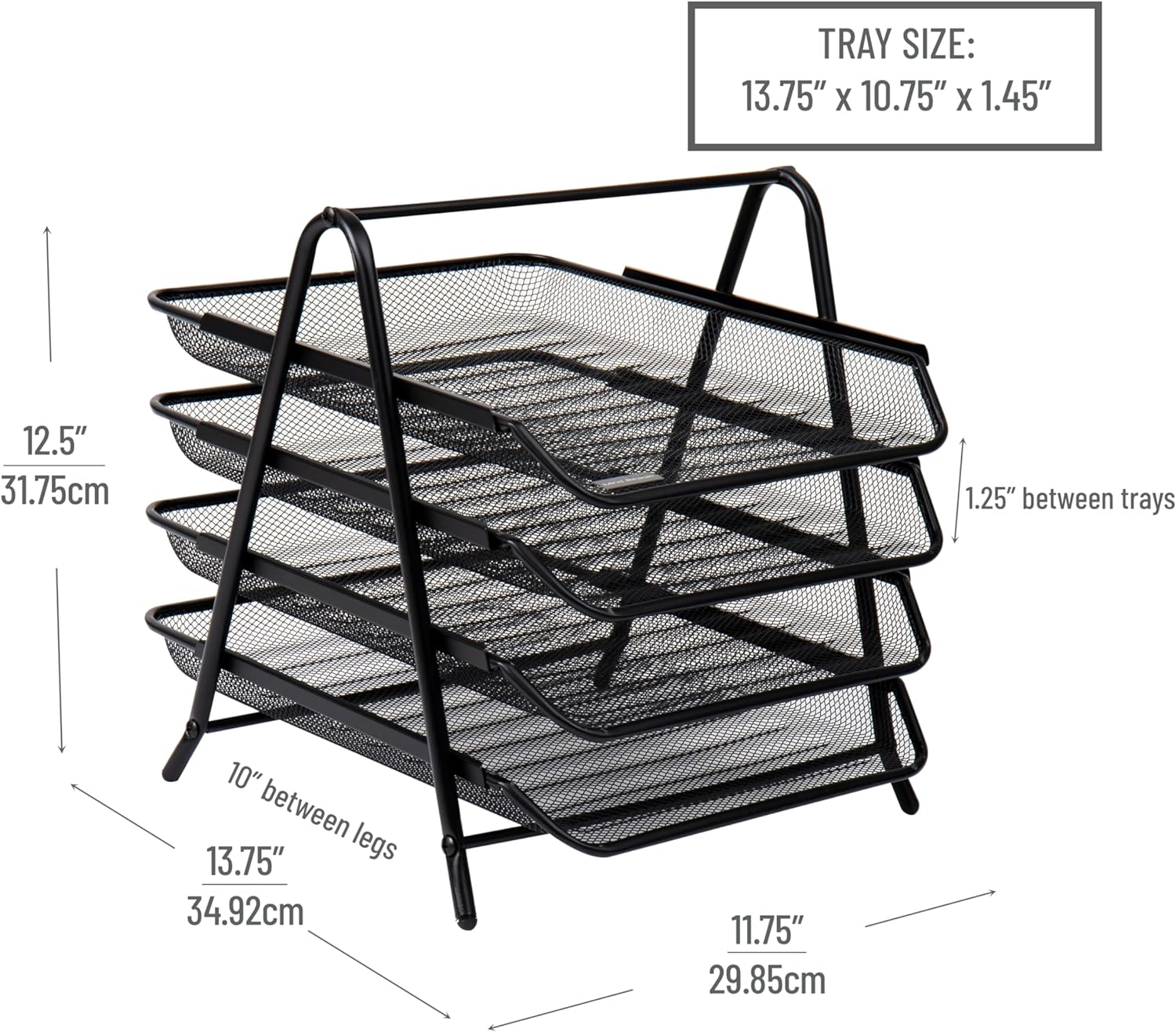 MIND READER 4-Tier Metal Mesh Paper Tray Desktop Organizer
