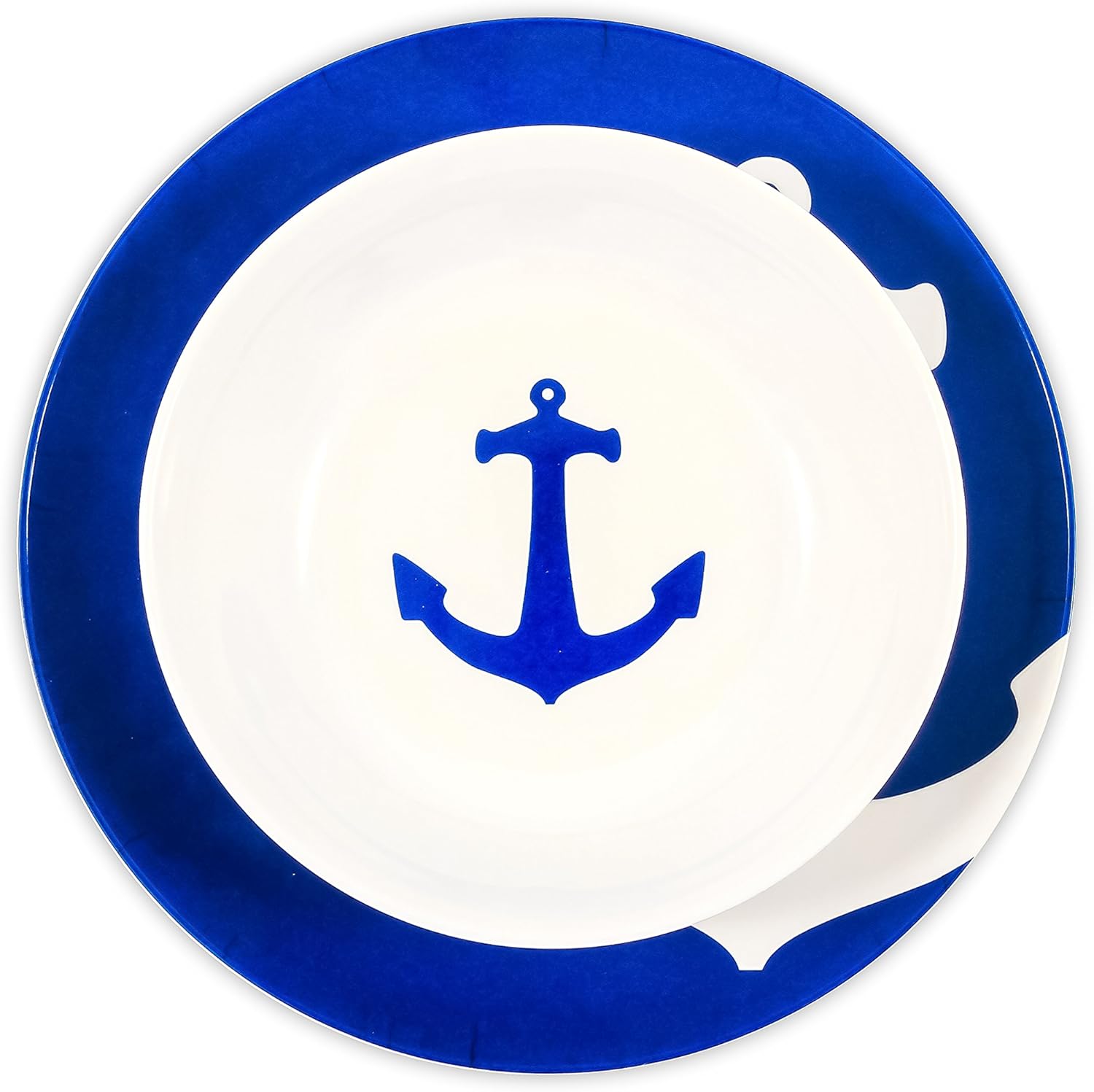 Camco Blue and White Nautical Design 12 Piece Dishware Set- Includes Marine Style Plates and Bowls | Perfect Boating