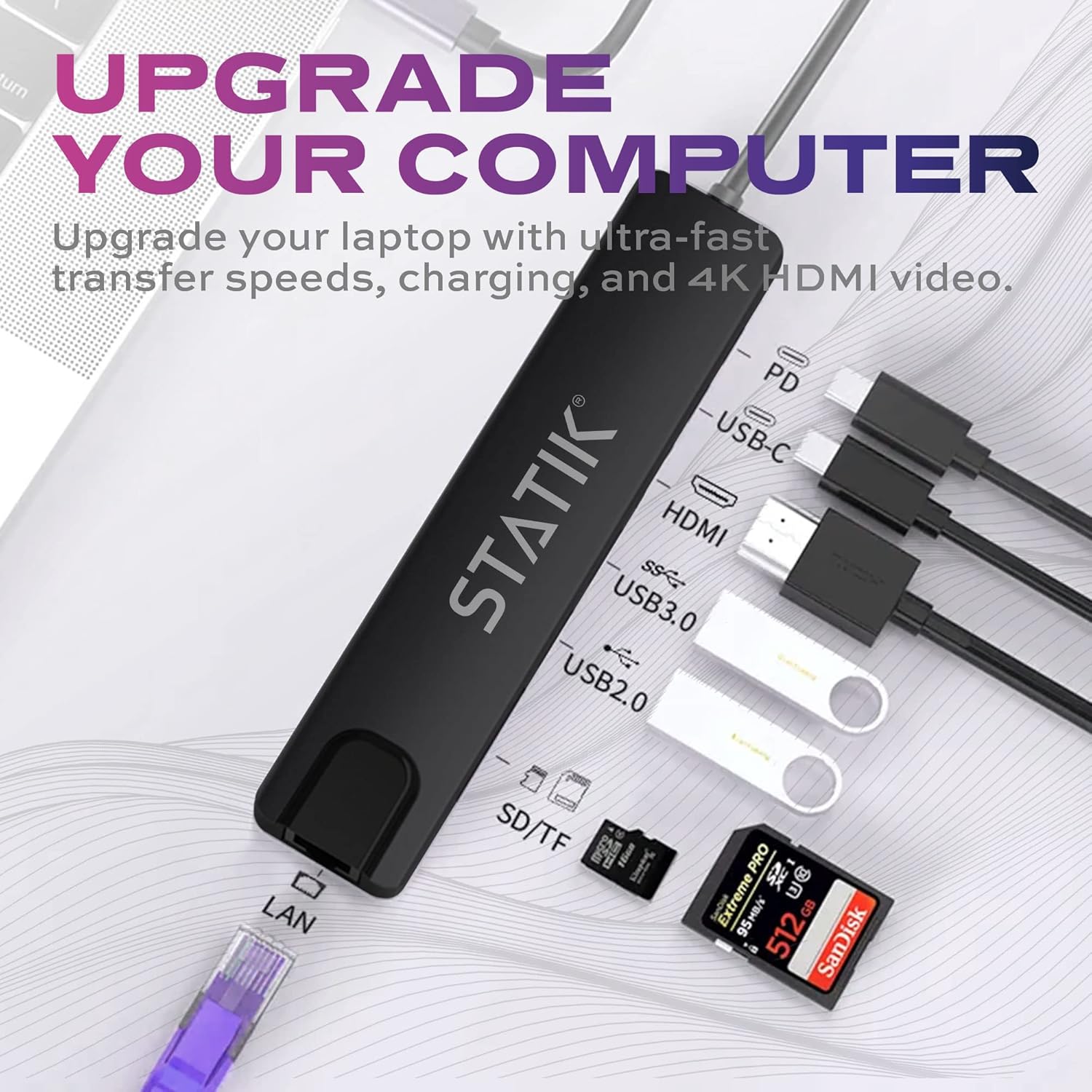 STATIK UltraHub 8-in-1 Powered USB-C Hub with 4K HDMI, Ethernet & Card Reader