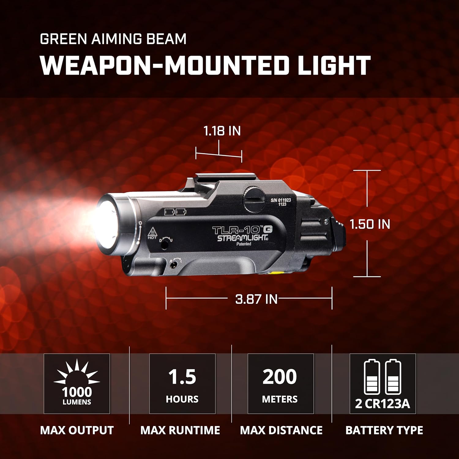 Streamlight 69473 TLR-10 G Flex 1000-Lumen Rail-Mounted Tactical Weapon Light with Integrated Green Aiming Laser