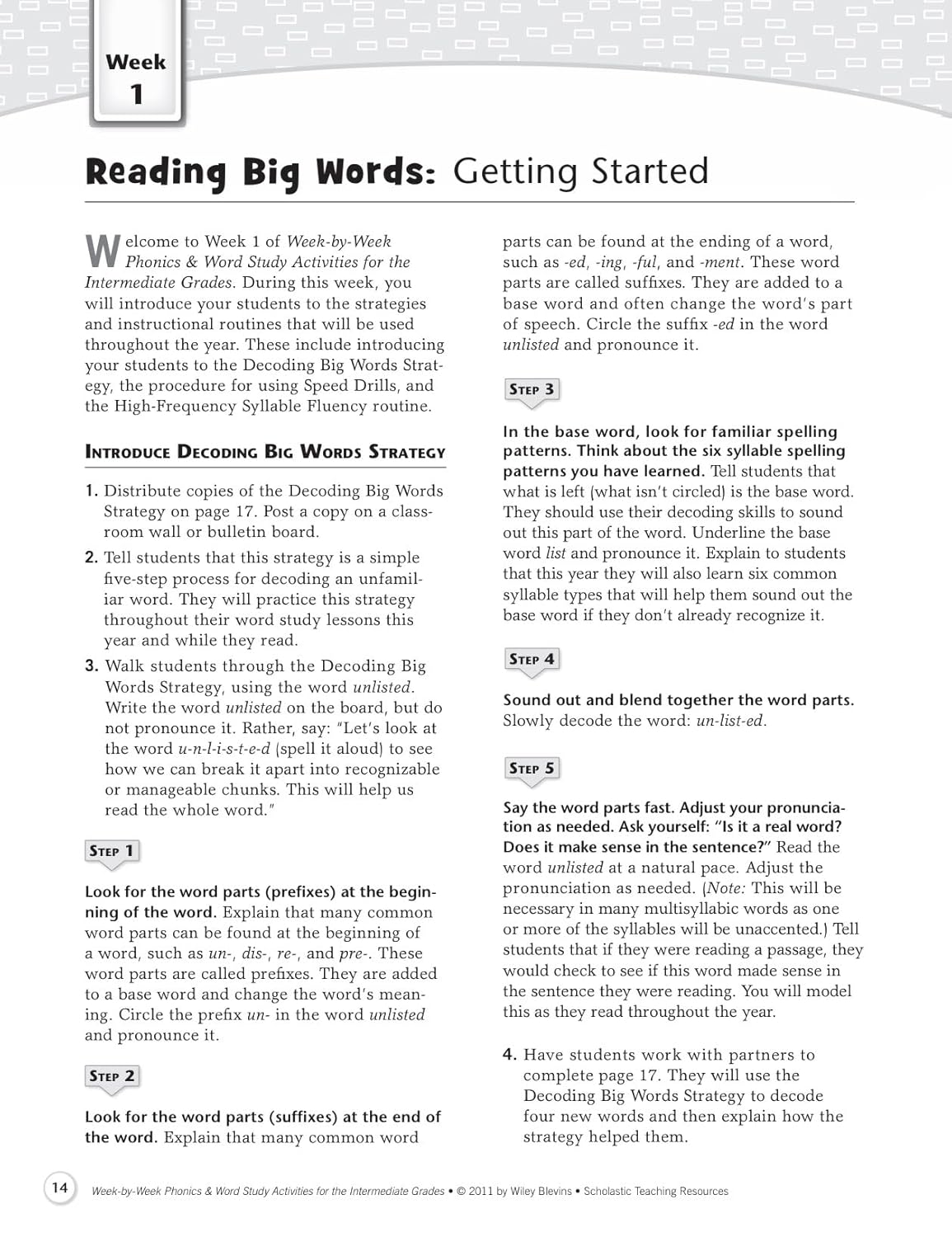 Scholastic Week By Week Phonics and Word Study for the Intermediate Grades, Grades 3-6