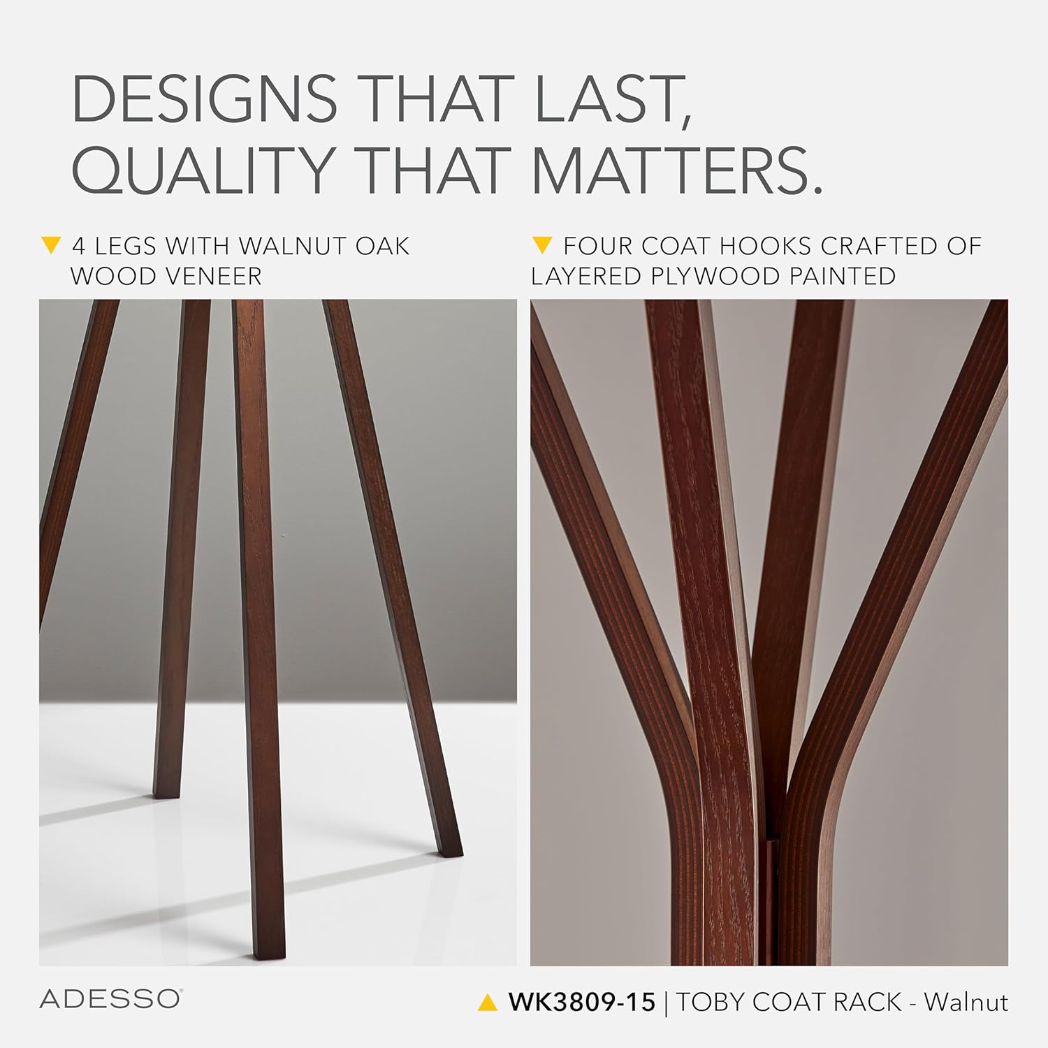 Adesso Toby Coat Rack, 68.25" T x 16.5" W x 16.5" D, Walnut