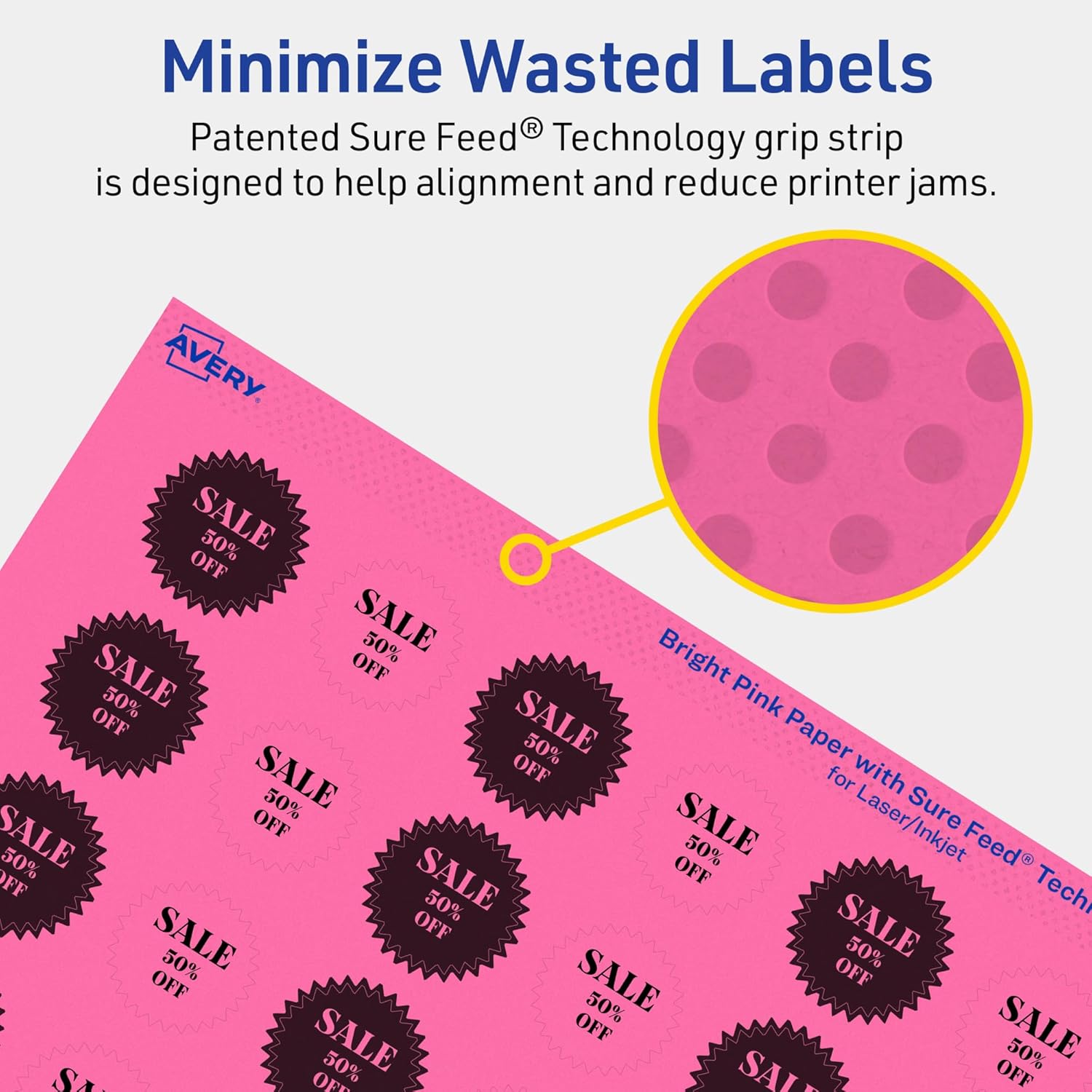Avery Printable Starburst Labels, Sure Feed Technology, 1" Bright Pink, Print-to-The-Edge, 480 Labels