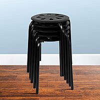 Flash Furniture Bailey Plastic Nesting Stack Stools, 17.5" Height, Black (5 Pack)