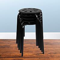 Flash Furniture Bailey Plastic Nesting Stack Stools, 17.5" Height, Black (5 Pack)