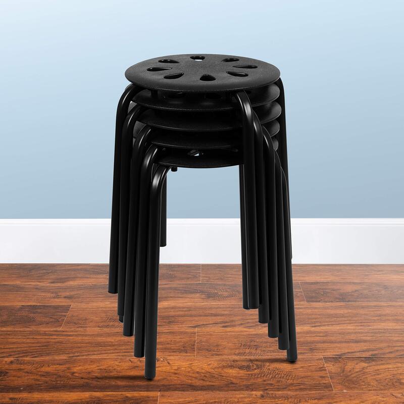 Flash Furniture Bailey Plastic Nesting Stack Stools, 17.5" Height, Black (5 Pack)