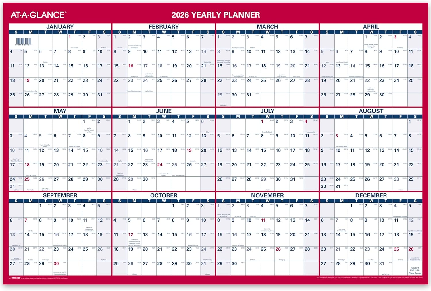 AT-A-GLANCE Wall Calendar, Monthly, 36 x 24, Extra Large, Paper, Reversible Vertical/Horizontal