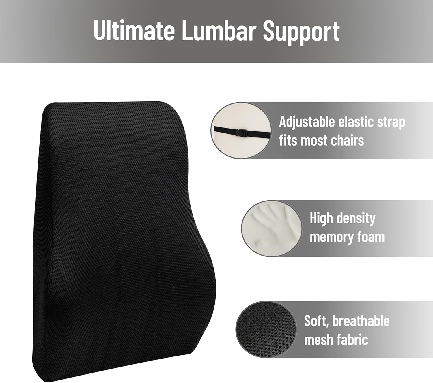 MIND READER Air-Cloud Lumbar Cushion, Memory Foam Back Support