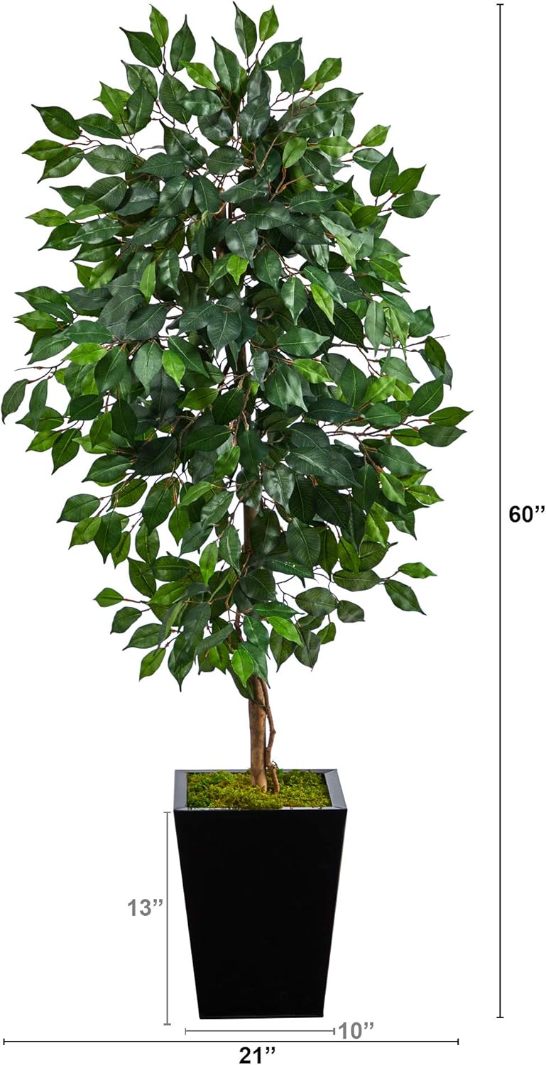 Nearly Natural Ficus 60inH Artificial Plant With Metal Planter, 60inH x 21inW x 19inD, Green/Black