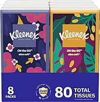 Kleenex On-The-Go Facial Tissues, 8 On-The-Go Packs, 10 Tissues per Box, 3-Ply (80 Total)