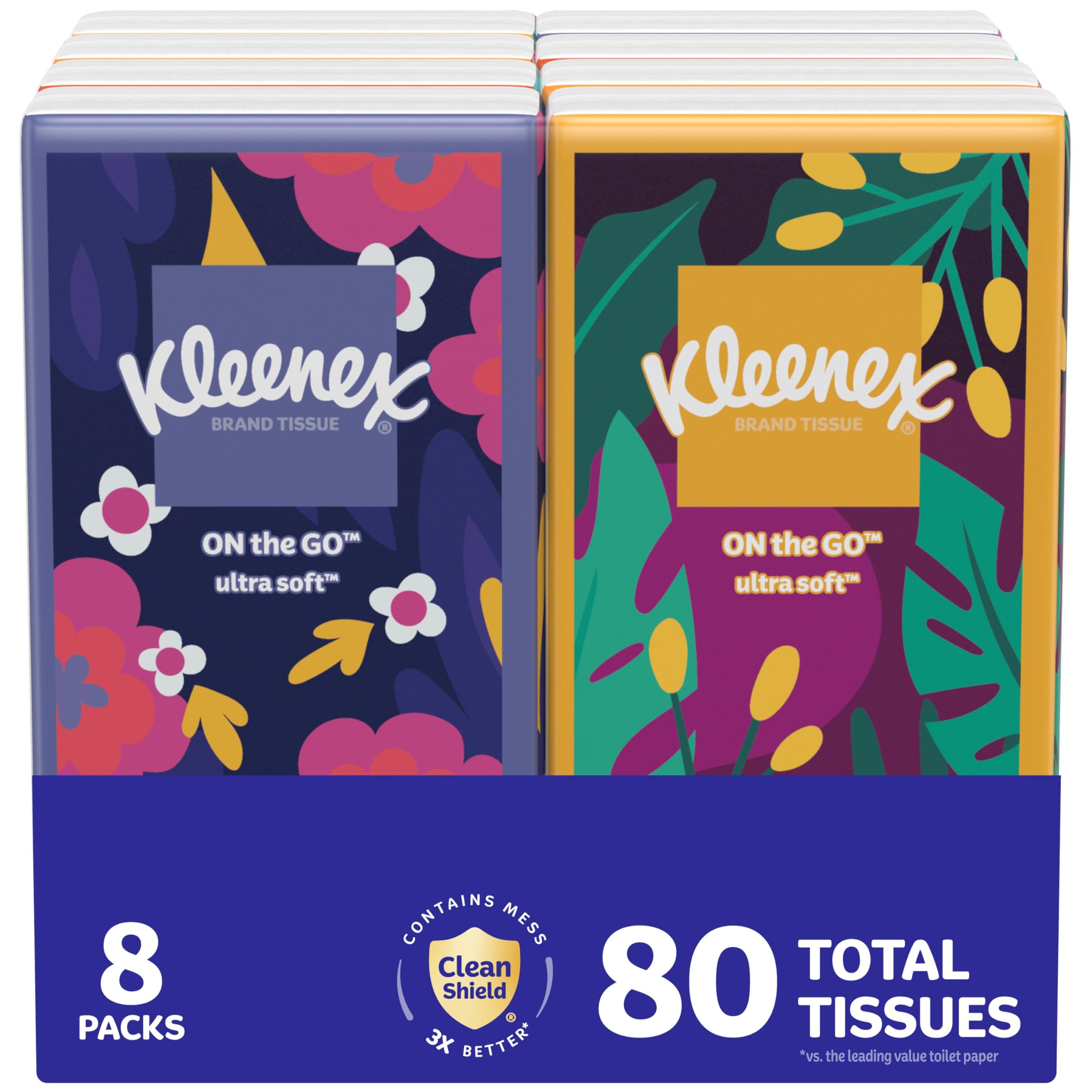 Kleenex On-The-Go Facial Tissues, 8 On-The-Go Packs, 10 Tissues per Box, 3-Ply (80 Total)