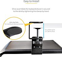 StarTech.com Under-Desk Keyboard Tray, Clamp-on Ergonomic Keyboard Holder, Up to 12kg (26.5lb), Sliding Keyboard and Mouse Drawer with C-Clamps, Height Adjustable Keyboard Tray, TAA