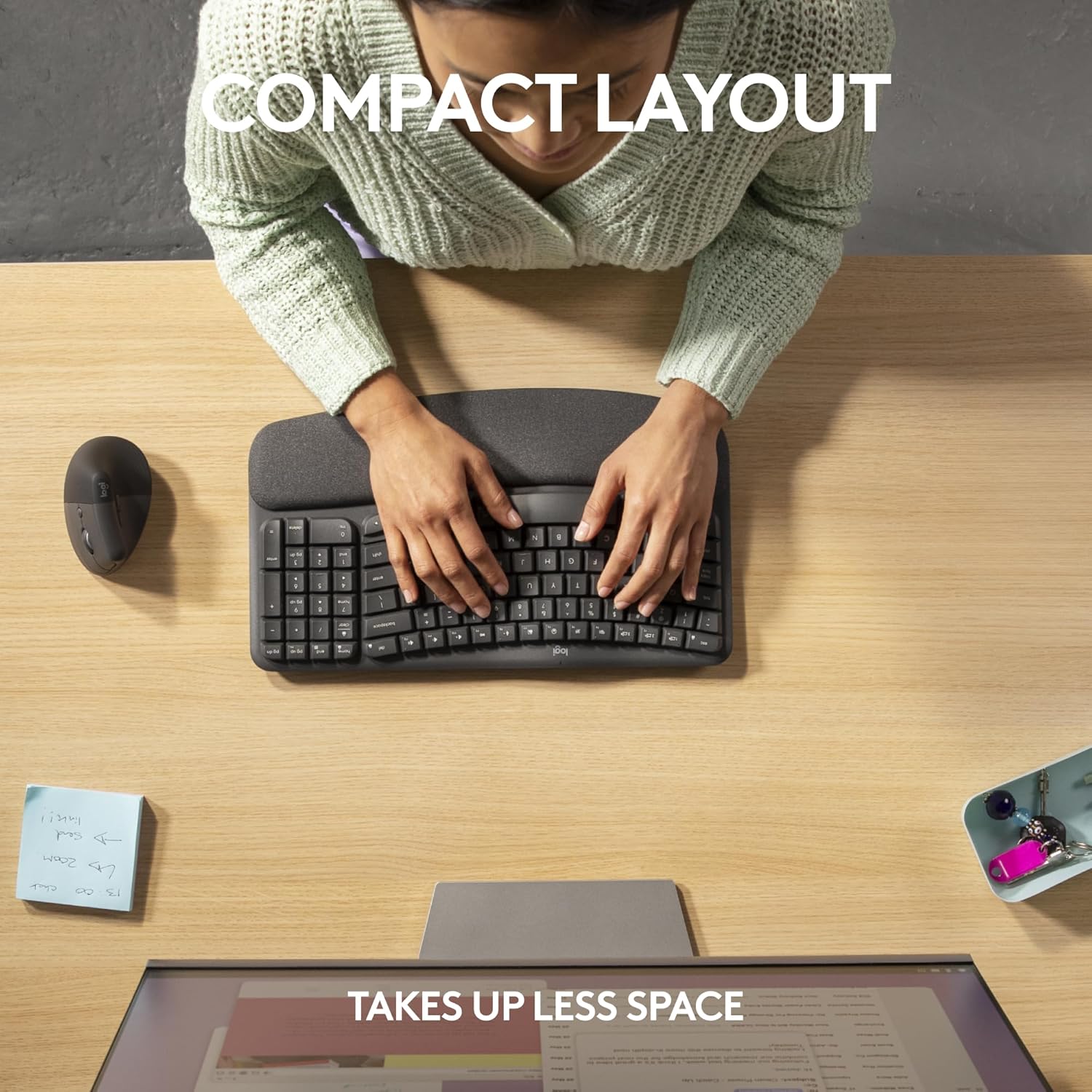 Logitech Wave Keys for Business, Wireless Ergonomic Keyboard with Cushioned Palm Rest, Secure Logi Bolt Technology