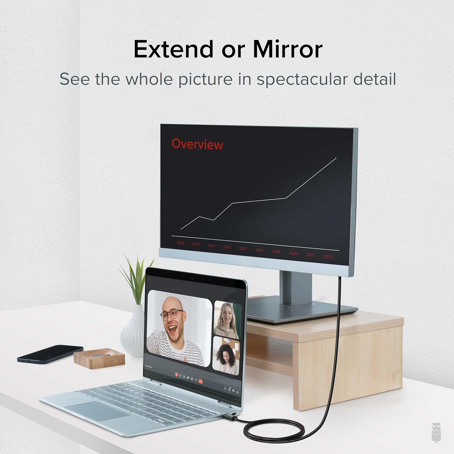 Plugable USB C to HDMI Cable 6ft / 1.8m, HDMI 2.0, USB4 / Thunderbolt Adapter for 4K Monitor