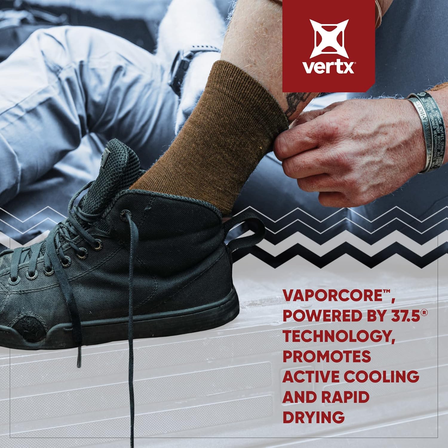 VERTX VaporCore Mens Crew Socks, Merino Wool Moisture Wicking with Odor Control