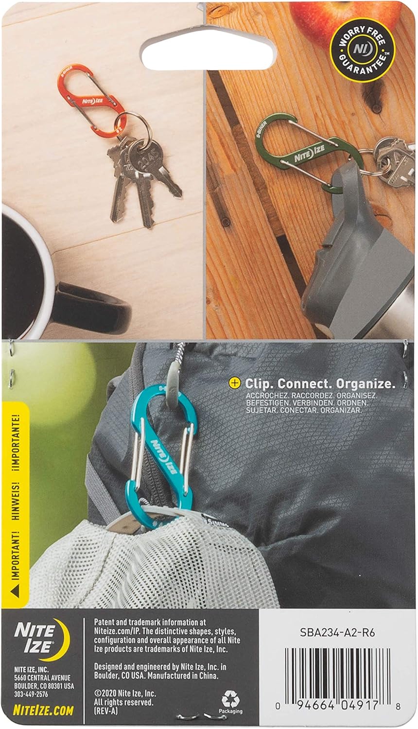 Nite Ize S-Biner Dual Carabiner Sizes #2,3,4, Orange/Olive/Blue