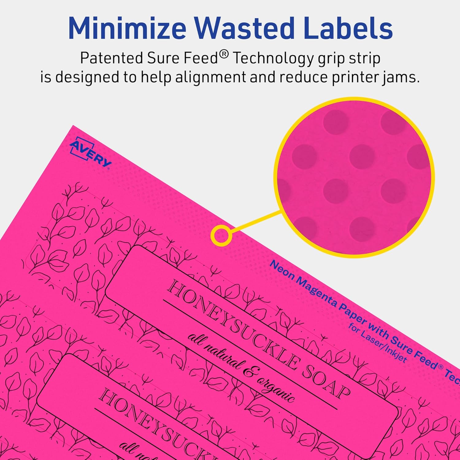 Avery Printable Rectangle Labels, Sure Feed Technology, 1-1/2" x 7-1/2", Neon Magenta Labels, Print-to-The-Edge