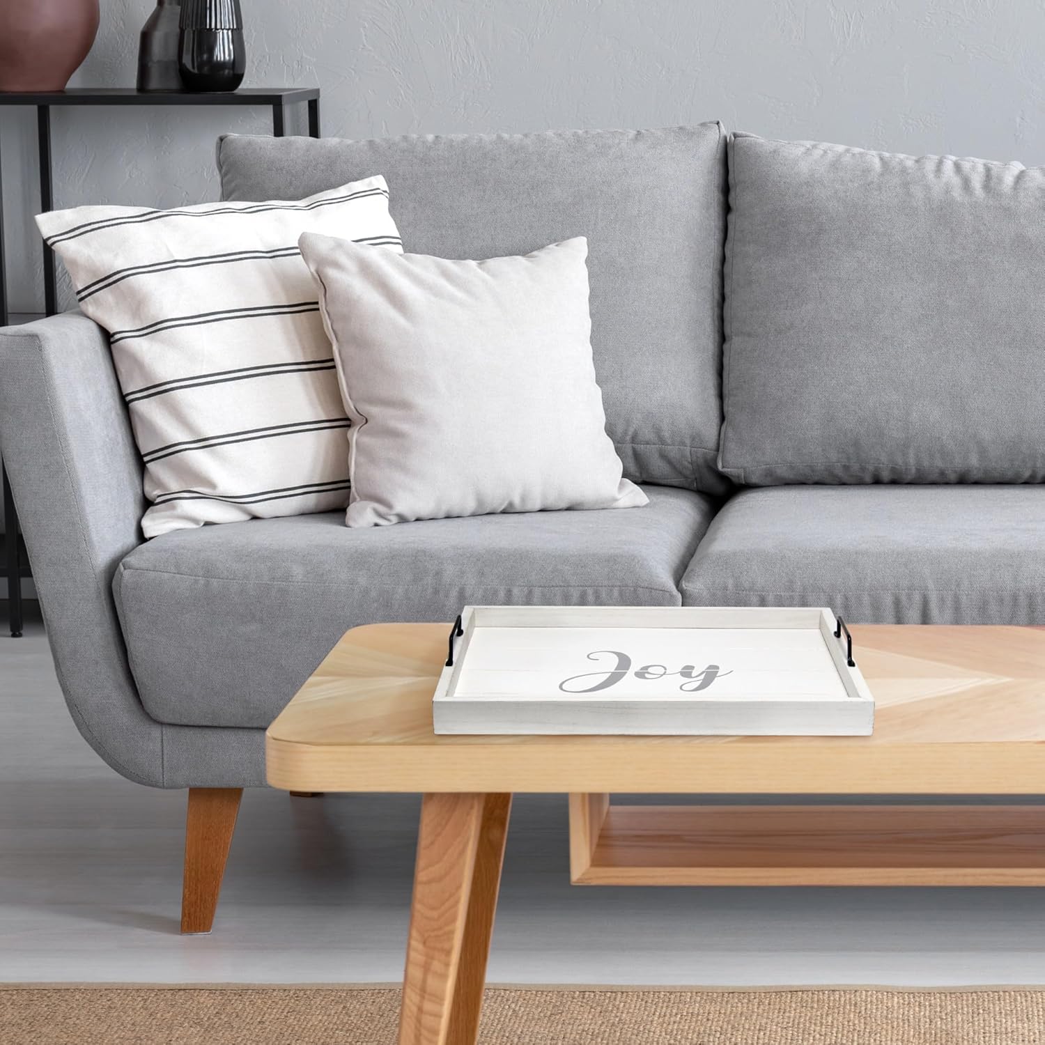 Elegant Designs Decorative Wood Serving Tray w/Handles