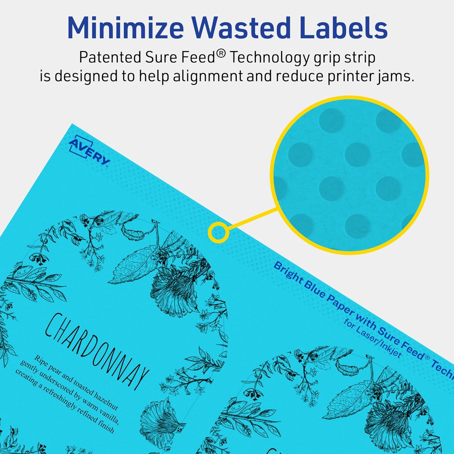 Avery Printable Arched Labels, Sure Feed Technology, 4.75" x 3.5", Bright Blue, Print-to-The-Edge, Laser/Inkjet Compatible