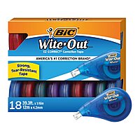 BIC Wite-Out Brand EZ Correct Correction Tape, Applies Dry, 18-Count, Translucent Dispenser Shows How Much Tape is Remaining 18 Count (Pack of 1)