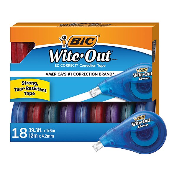 BIC Wite-Out Brand EZ Correct Correction Tape, Applies Dry, 18-Count, Translucent Dispenser Shows How Much Tape is Remaining 18 Count (Pack of 1)