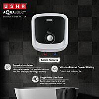 The Usha Aquabuddy water heater installed in a high-rise Gurgaon apartment bathroom. The Usha Aquabuddy water heater installed in a high-rise Gurgaon apartment bathroom.