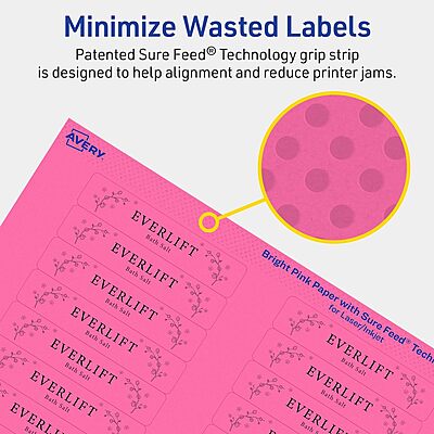 Avery Printable Rectangle Labels, Sure Feed Technology, 5/8" x 3", Bright Pink, Laser/Inkjet Printable