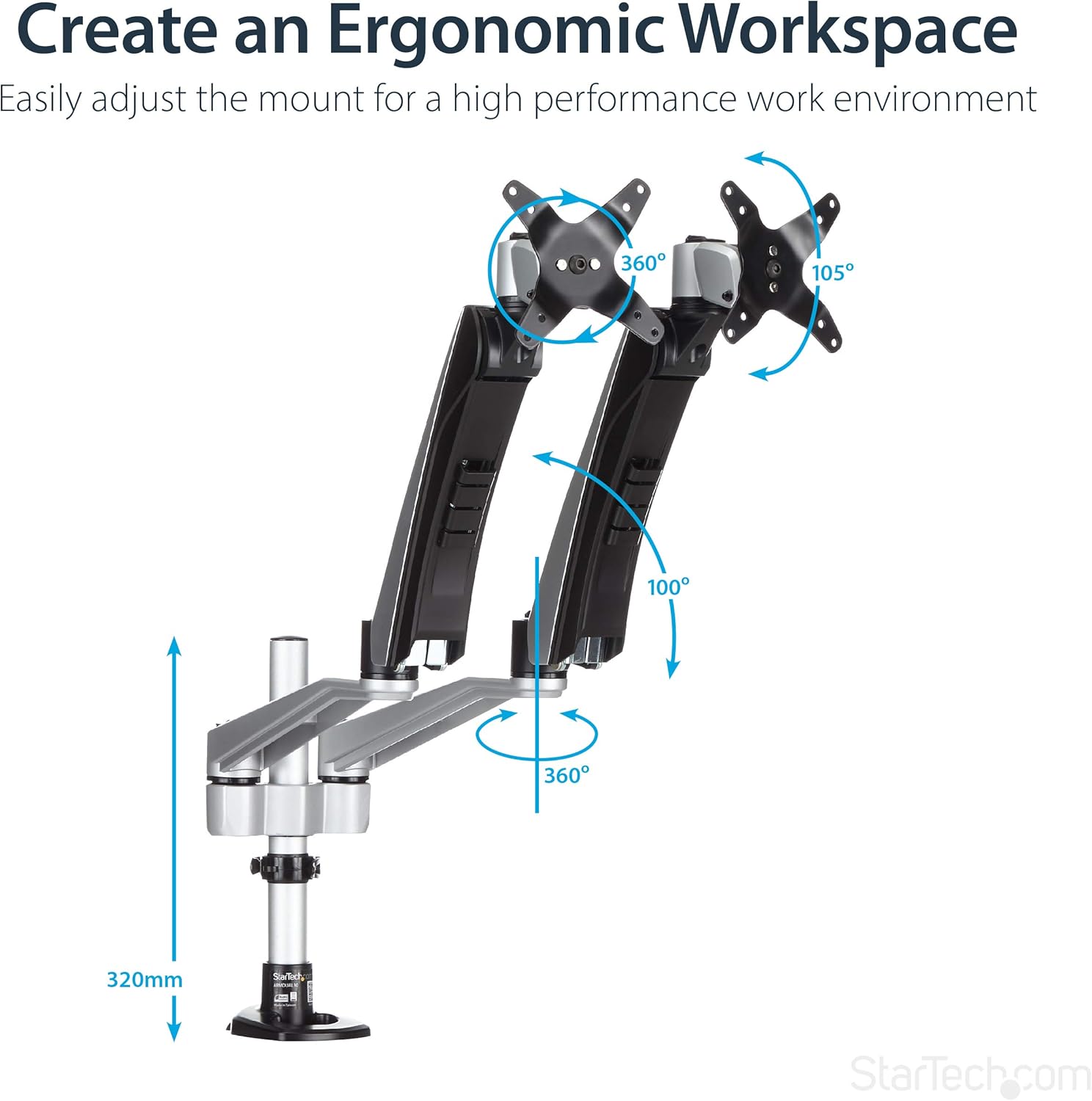 StarTech.com Desk Mount Monitor Arms - Articulating, Spring-Assisted, VESA 75x75/100x100