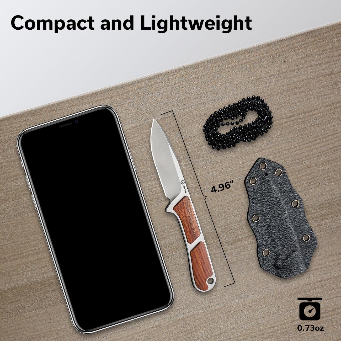 CIVIVI Mini Elementum Fixed Blade Knife with Kydex Sheath and Chain