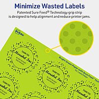 Avery Printable Round Labels, Sure Feed Technology, 2 in Diameter, Bright Green, Print-to-the-Edge, Laser/Inkjet Printable