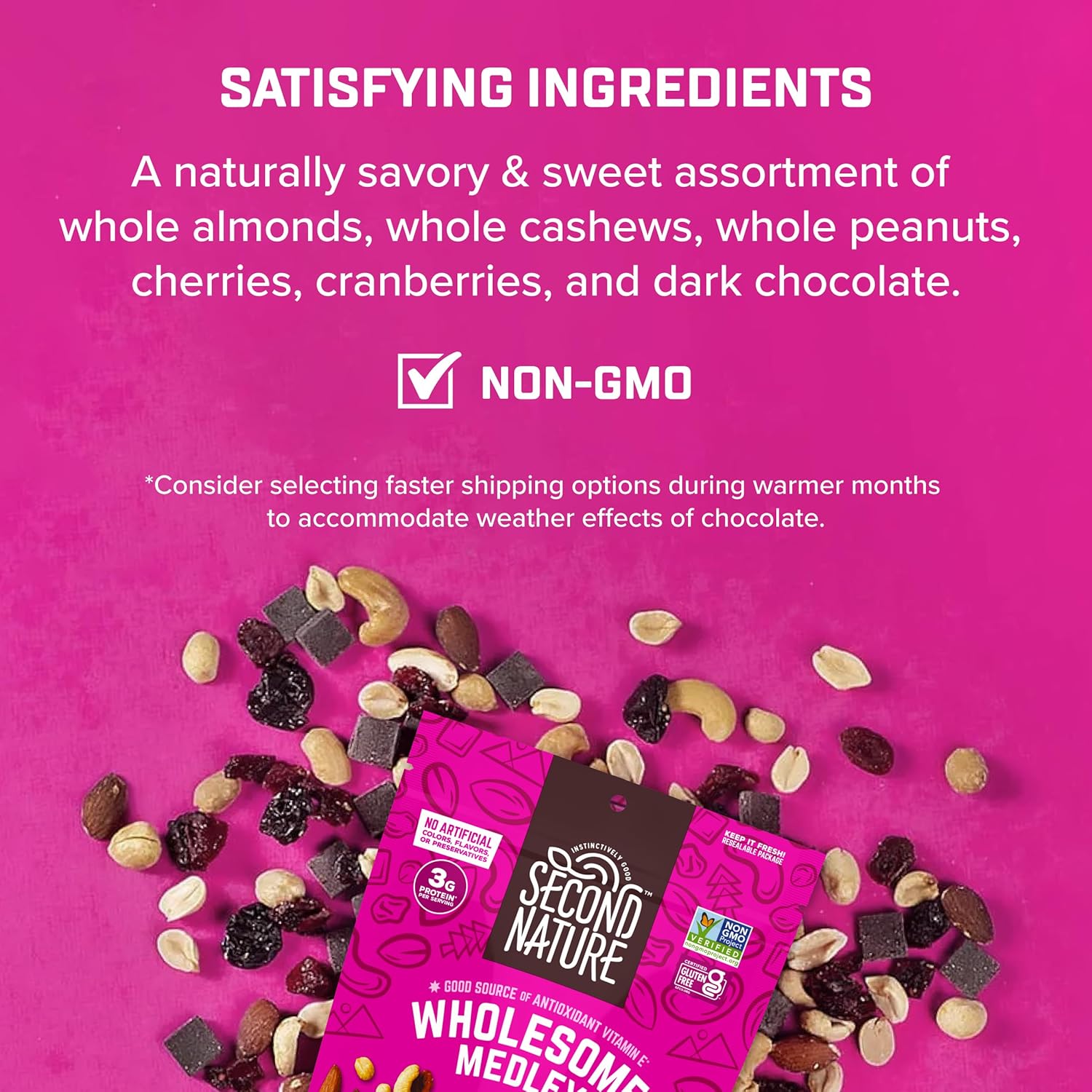 Second Nature Wholesome Medley Trail Mix - 12 Count, 2.25 oz Individual Snack Packs, Certified Gluten-Free – Dark Chocolate