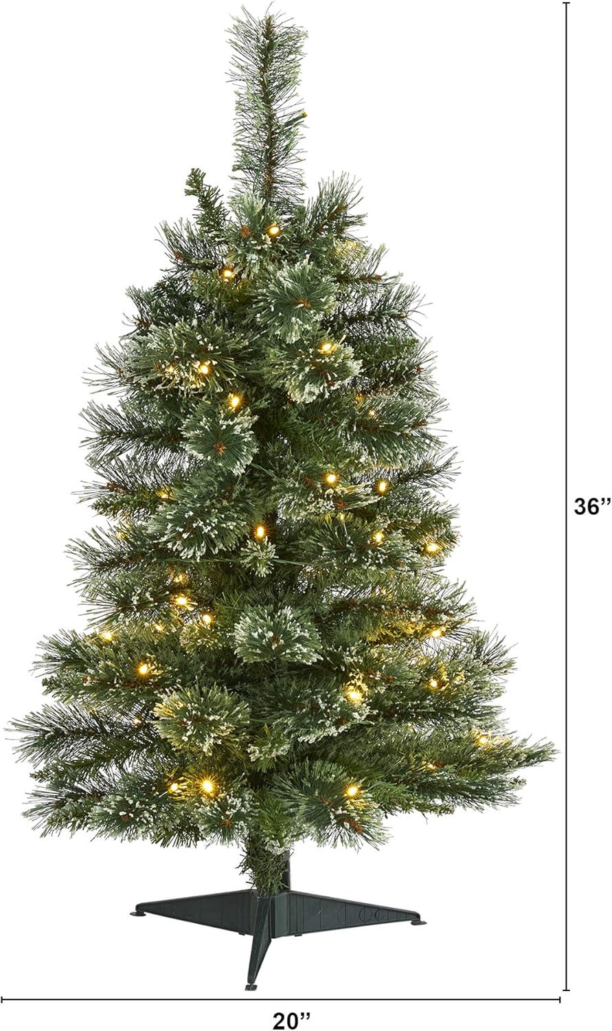 Nearly Natural 3ft. Wisconsin Slim Snow Tip Pine Artificial Christmas Tree with 50 Clear LED Lights