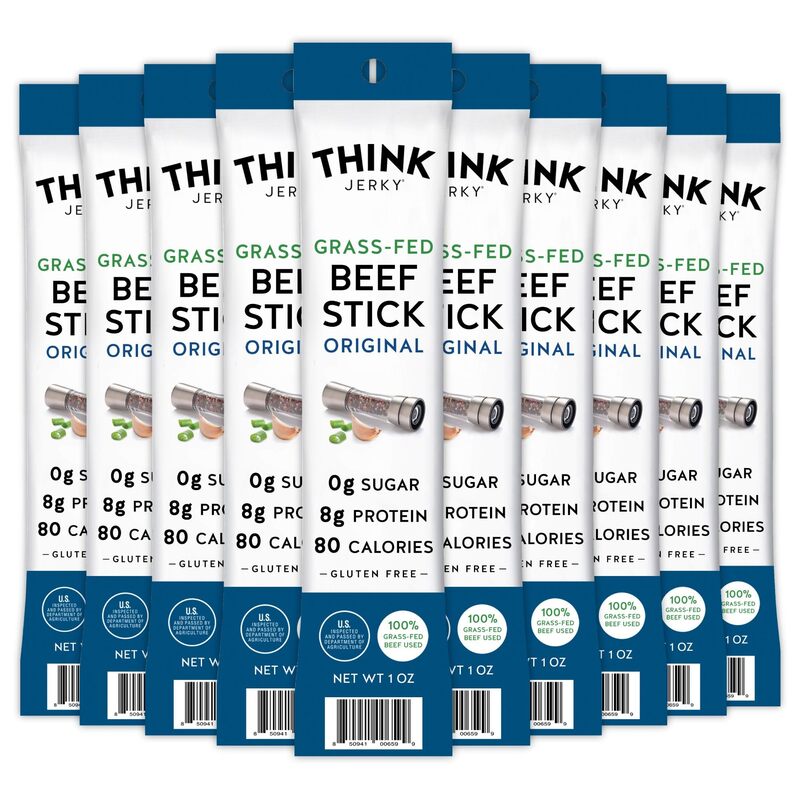 Think Jerky Original Beef Sticks, Gluten and Sugar Free, No Nitrates, Keto Paleo Friendly High Protein Low Carb Meat Snack