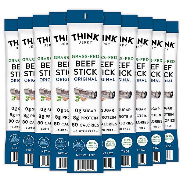 Think Jerky Original Beef Sticks, Gluten and Sugar Free, No Nitrates, Keto Paleo Friendly High Protein Low Carb Meat Snack - 1.0 oz Sticks, 20 Pack Original Grass-Fed Beef 1 Ounce (Pack of 20)